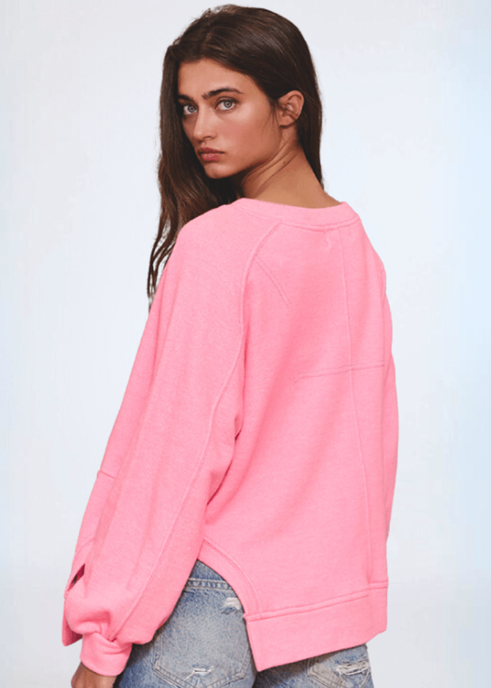 Bucket List Stitch Detail Pink Sweatshirt Made in USA