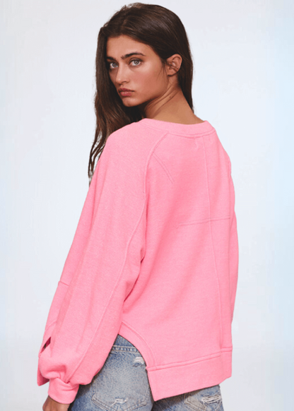 Bucket List Stitch Detail Pink Sweatshirt Made in USA