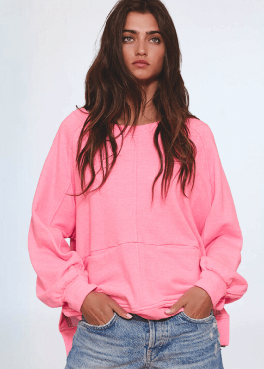 Bucket List Stitch Detail Pink Sweatshirt Made in USA