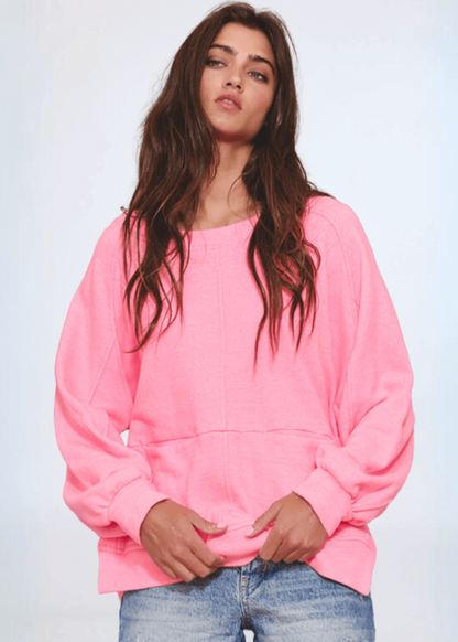 Bucket List Stitch Detail Pink Sweatshirt Made in USA