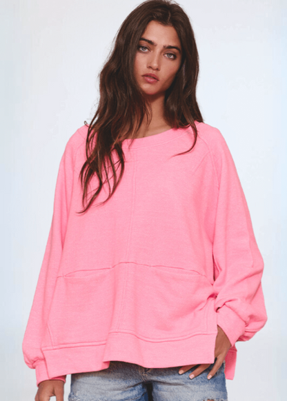 Bucket List Stitch Detail Pink Sweatshirt Made in USA