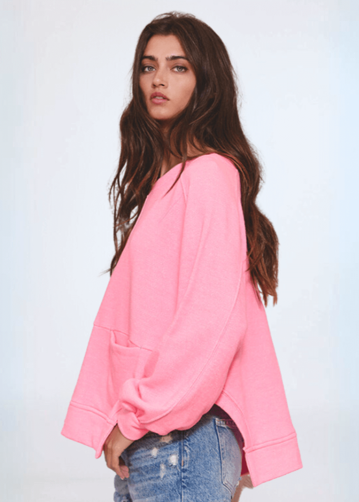 Bucket List Stitch Detail Pink Sweatshirt Made in USA