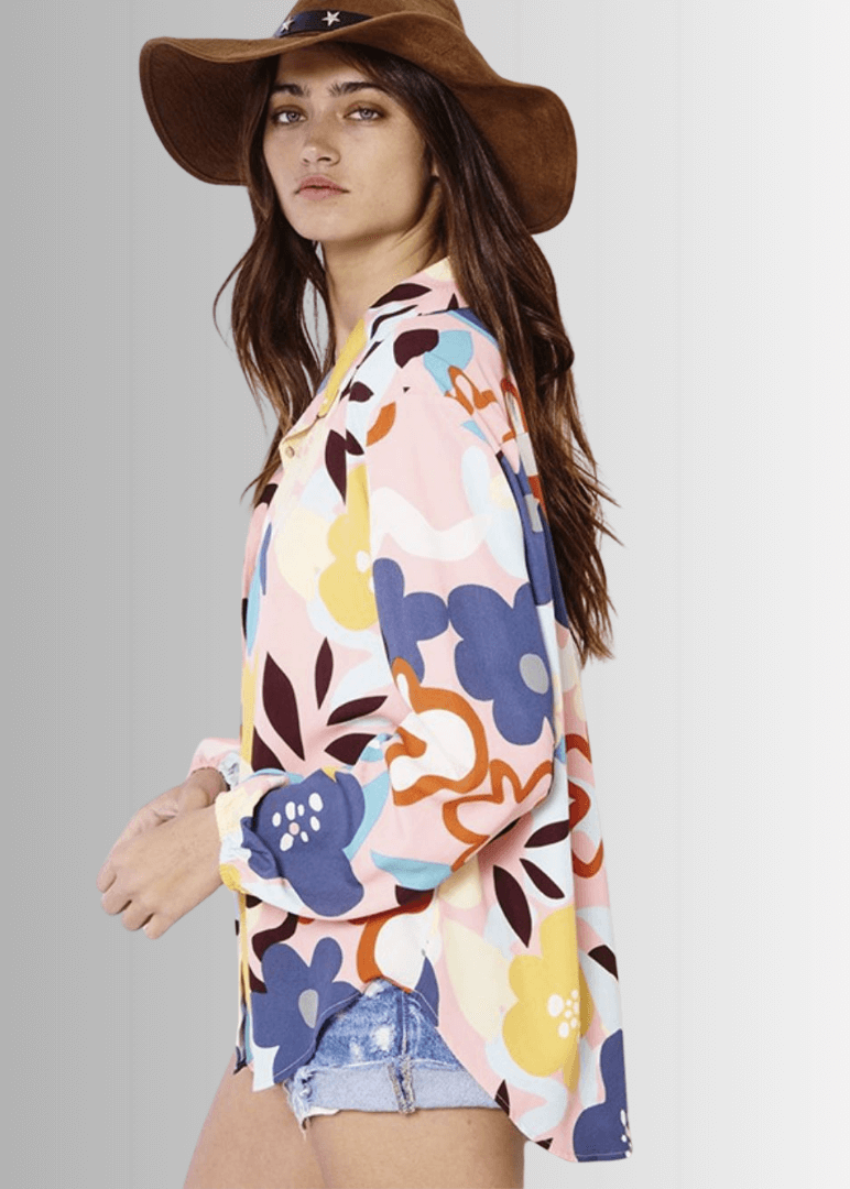 Colorful Floral Button Down Blouse Made in USA