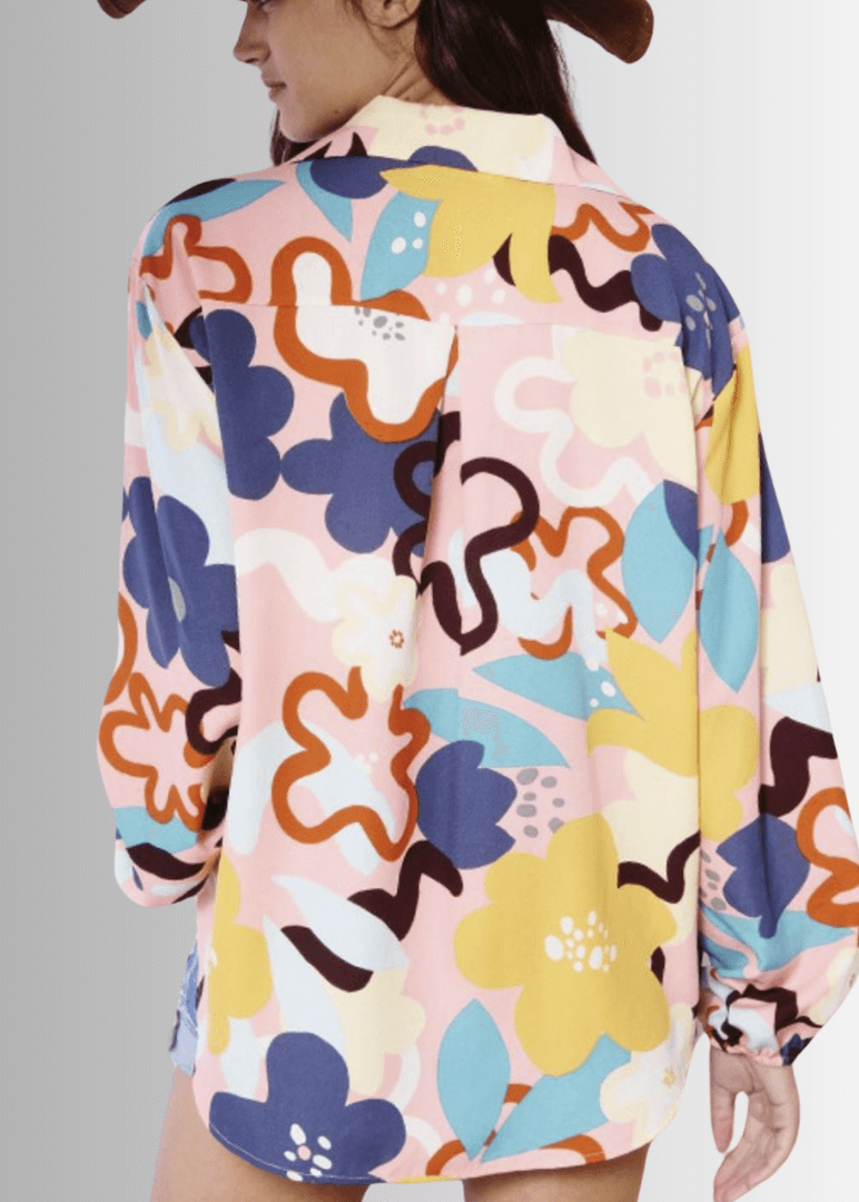Colorful Floral Button Down Blouse Made in USA