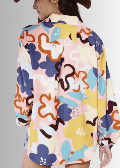 Colorful Floral Button Down Blouse Made in USA
