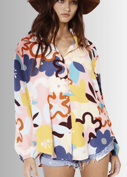 Colorful Floral Button Down Blouse Made in USA