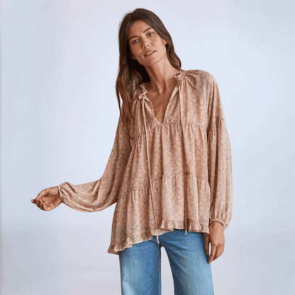 Elva Floral Ruffled Blouse Made in USA
