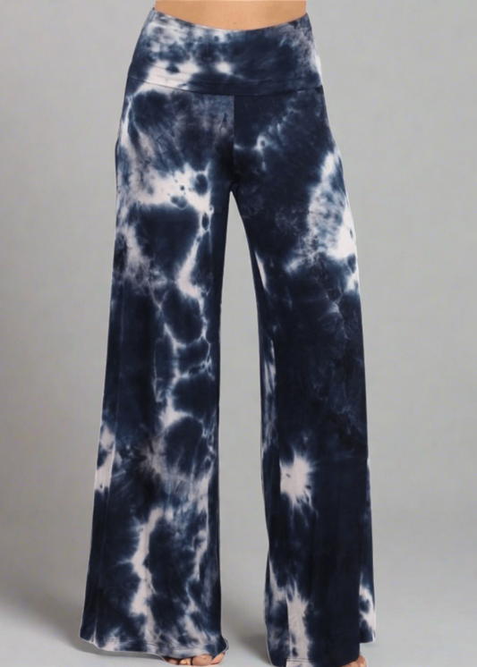 Beach and Lounge Navy Tie Dye Palazzo Pants Made in USA