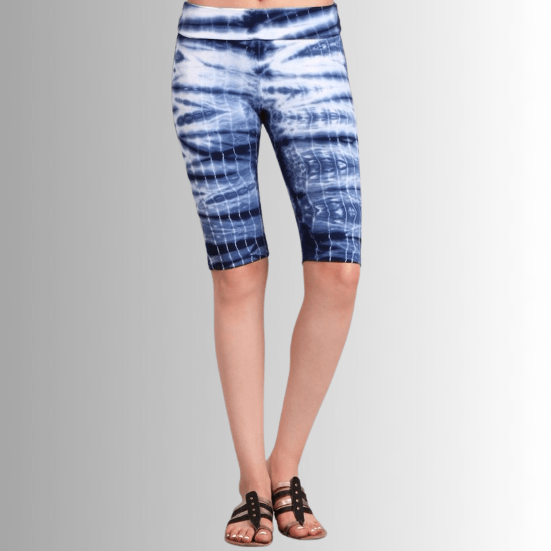 Longer Length Tie Dye Biker Shorts in Navy