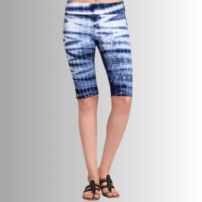 Longer Length Tie Dye Biker Shorts in Navy