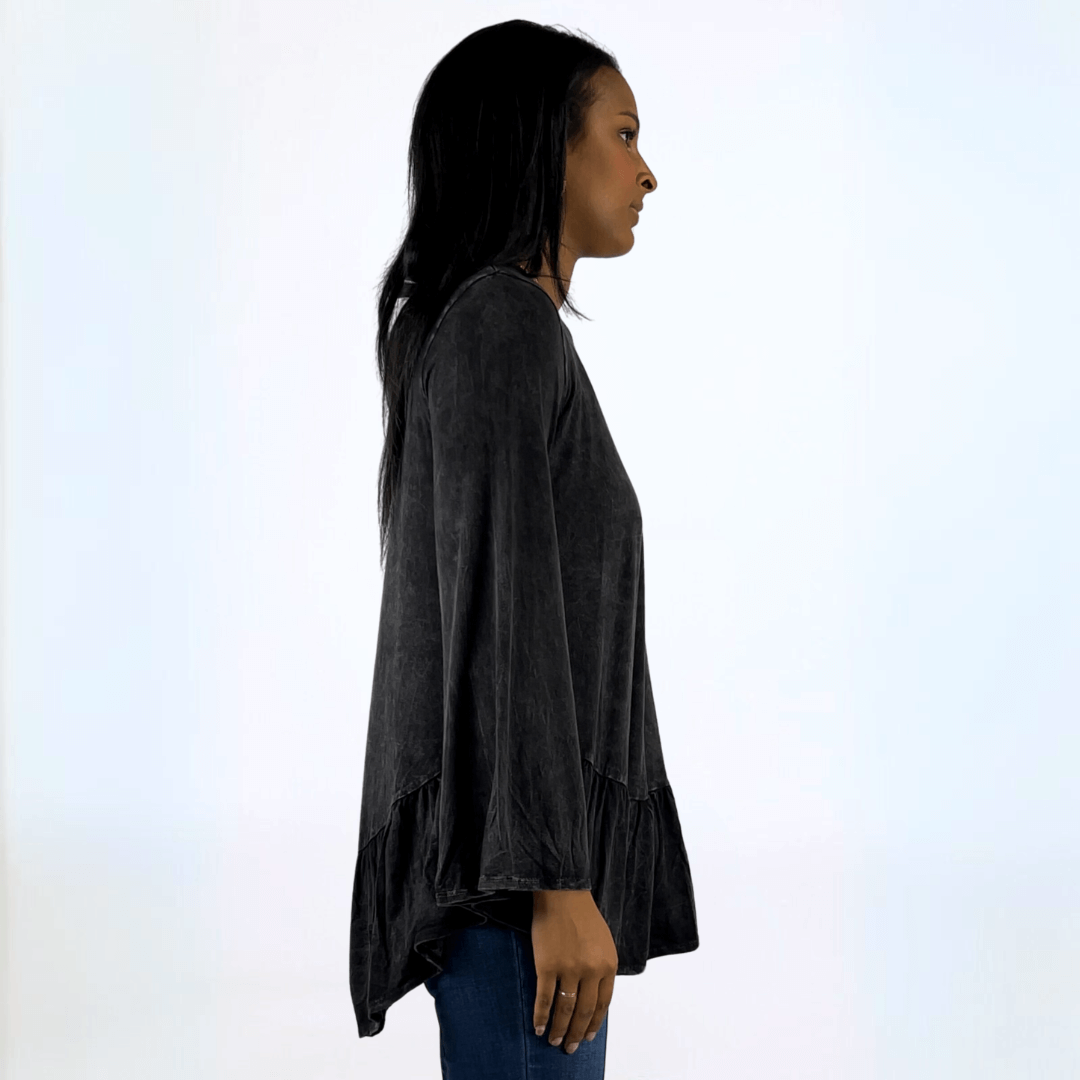 Mineral Washed Soft Flounce Ruffle Tunic CLEARANCE FINAL SALE