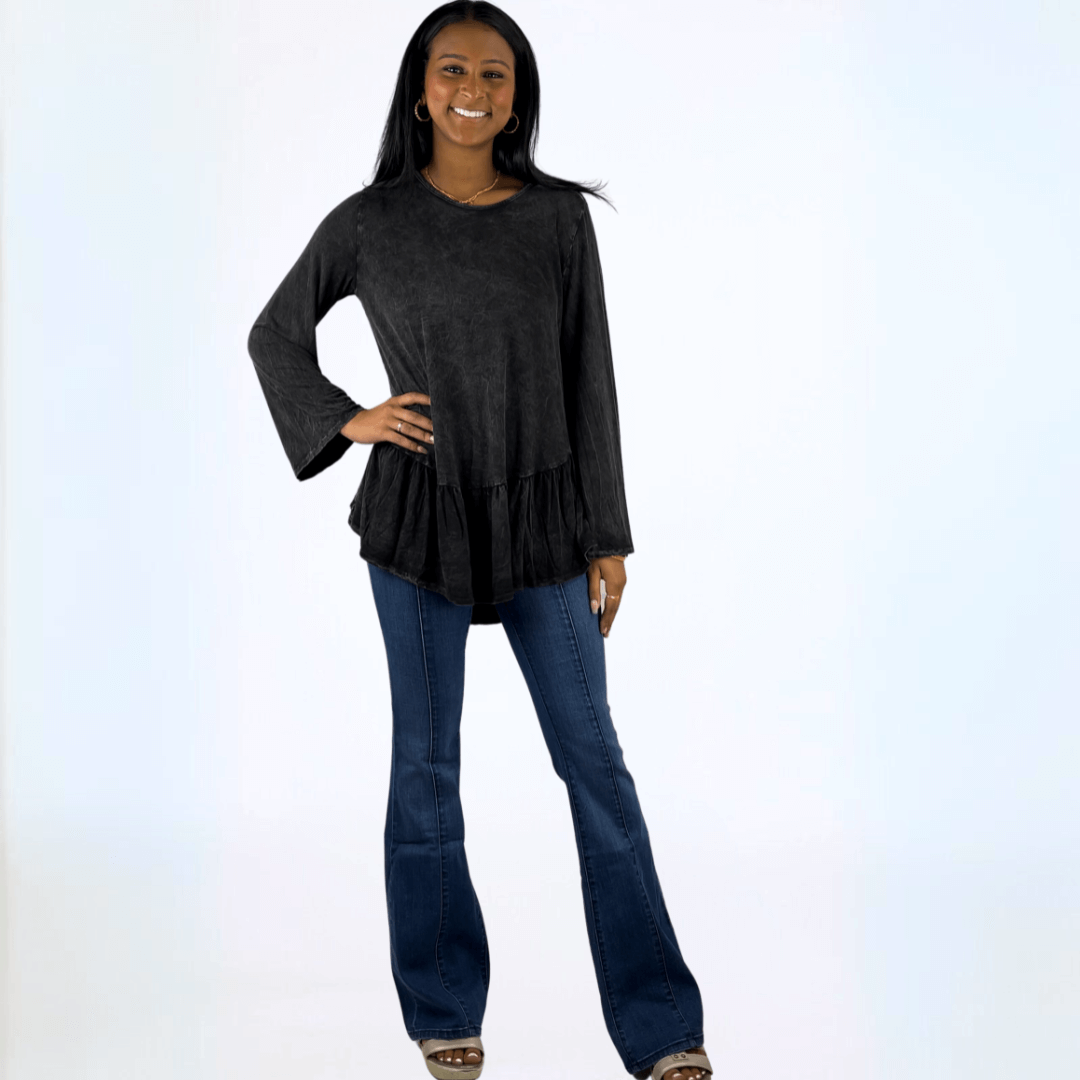 Mineral Washed Soft Flounce Ruffle Tunic CLEARANCE FINAL SALE