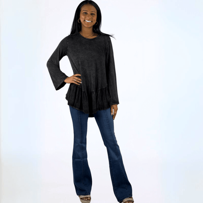 Mineral Washed Soft Flounce Ruffle Tunic CLEARANCE FINAL SALE