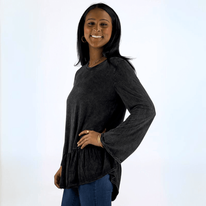 Mineral Washed Soft Flounce Ruffle Tunic CLEARANCE FINAL SALE