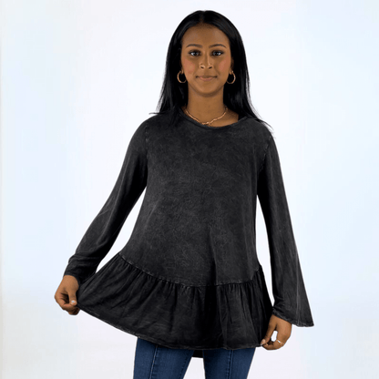 Mineral Washed Soft Flounce Ruffle Tunic CLEARANCE FINAL SALE