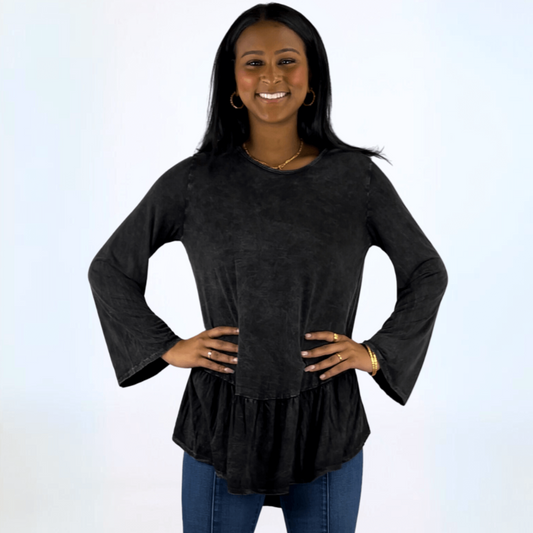 Mineral Washed Soft Flounce Ruffle Tunic CLEARANCE FINAL SALE