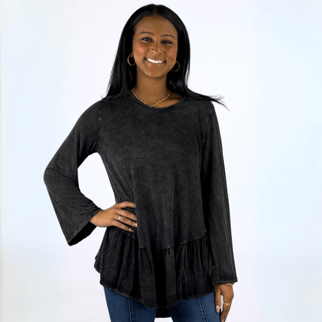 Mineral Washed Soft Flounce Ruffle Tunic CLEARANCE FINAL SALE