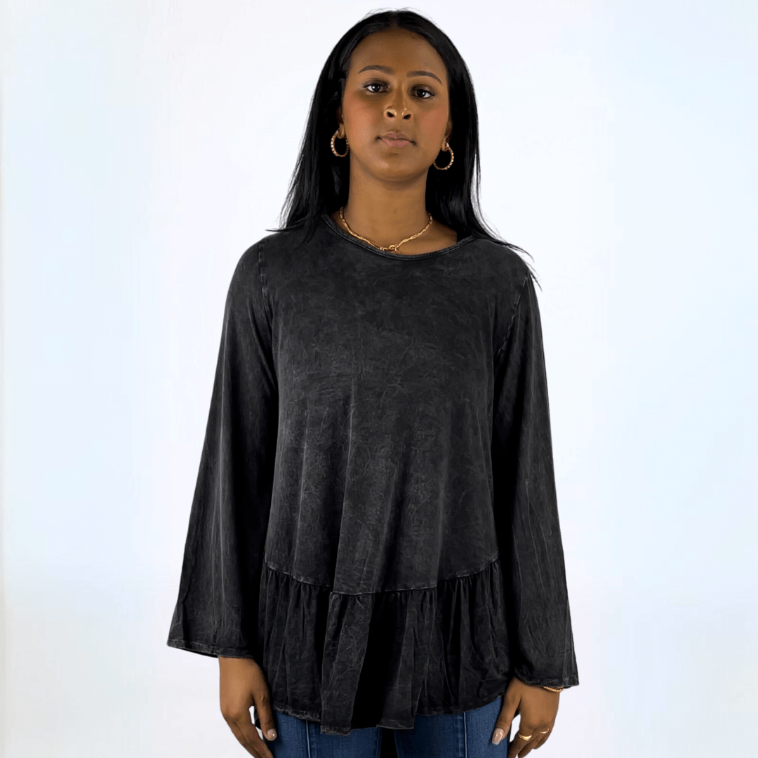 Mineral Washed Soft Flounce Ruffle Tunic CLEARANCE FINAL SALE