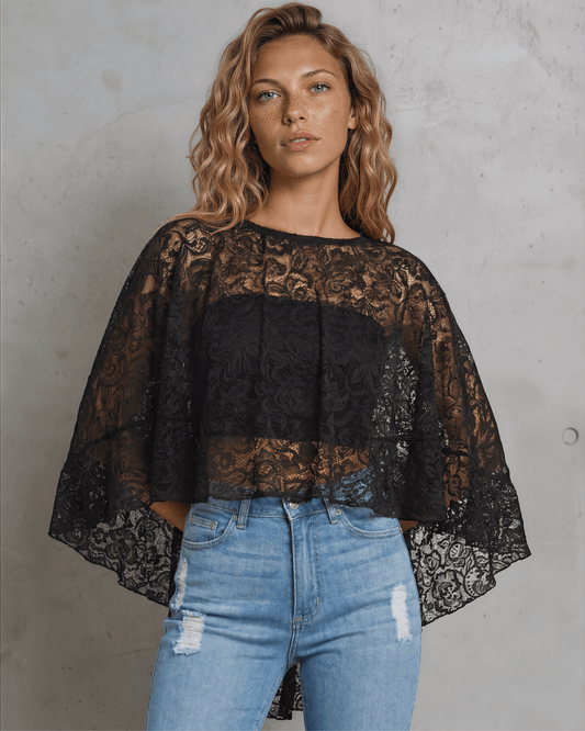 Victoria Black Lace Accent Shawl