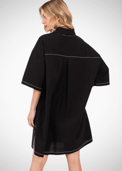 Oversized Stitch Detail Shirt Dress Made in USA