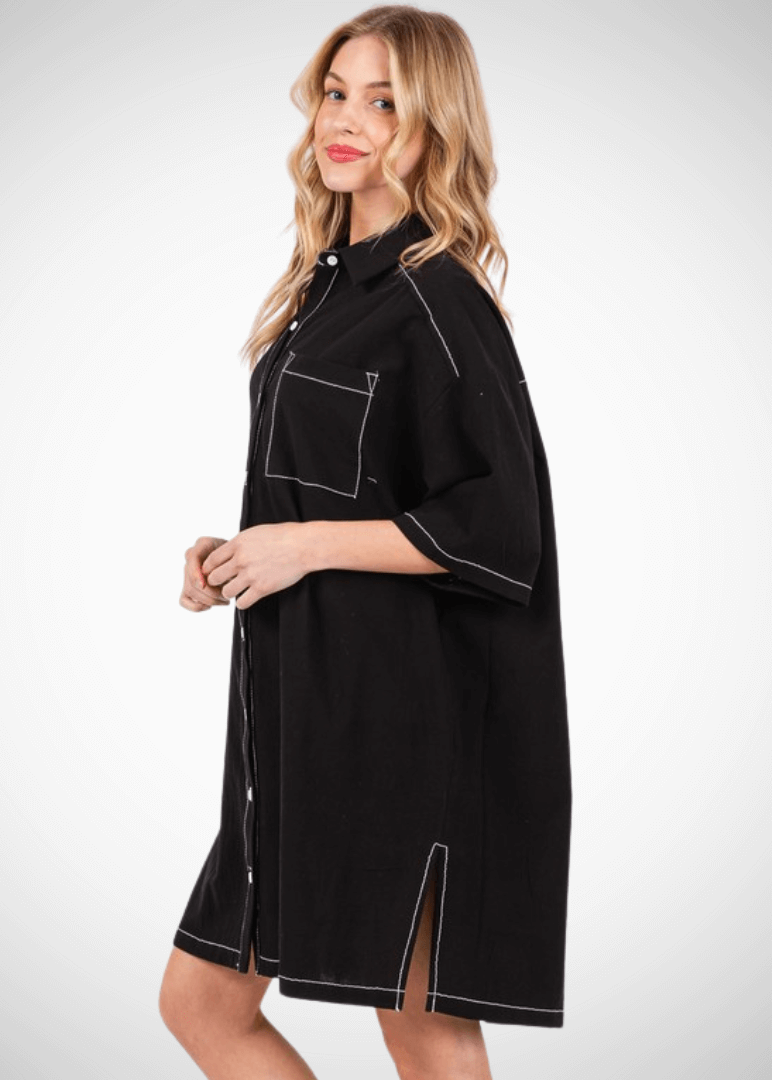 Oversized Stitch Detail Shirt Dress Made in USA