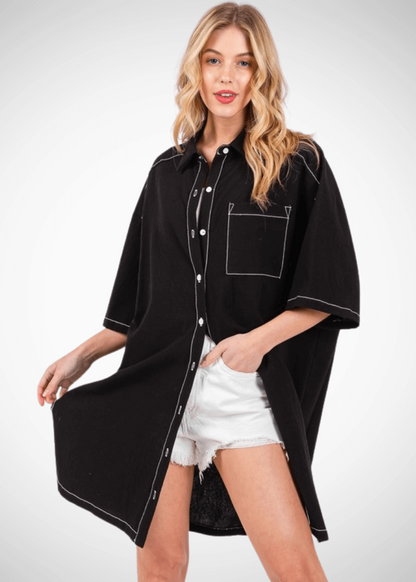 Oversized Stitch Detail Shirt Dress Made in USA