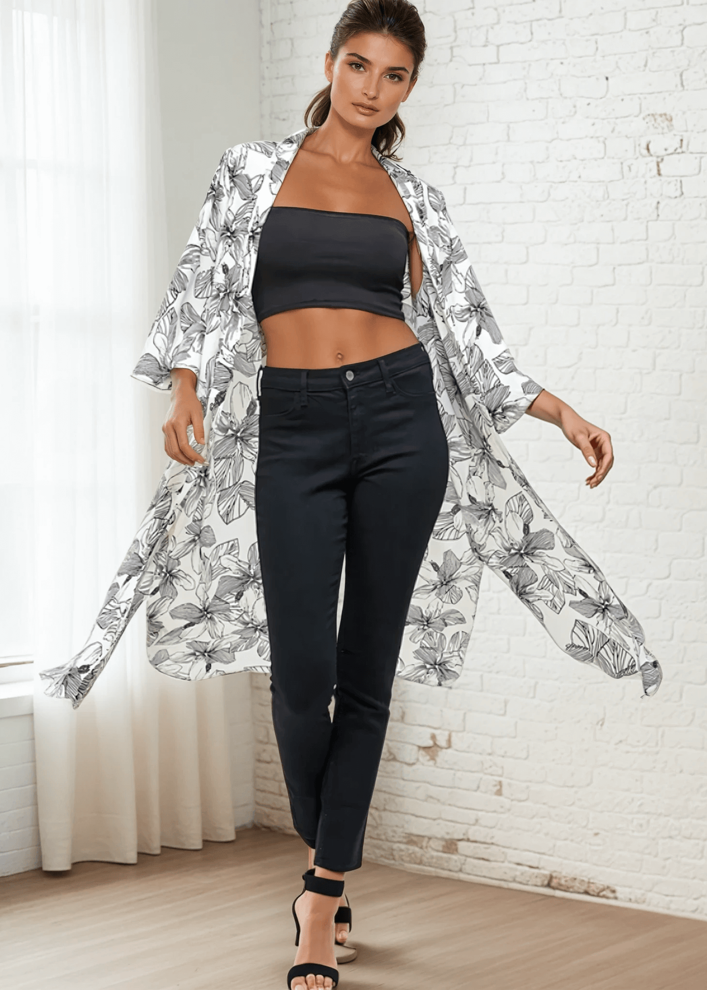 Mira Open Front Floral Kimono
