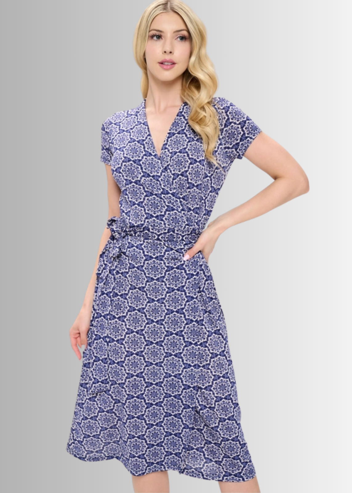 A Feminine Touch Navy Floral Jersey Wrap Dress