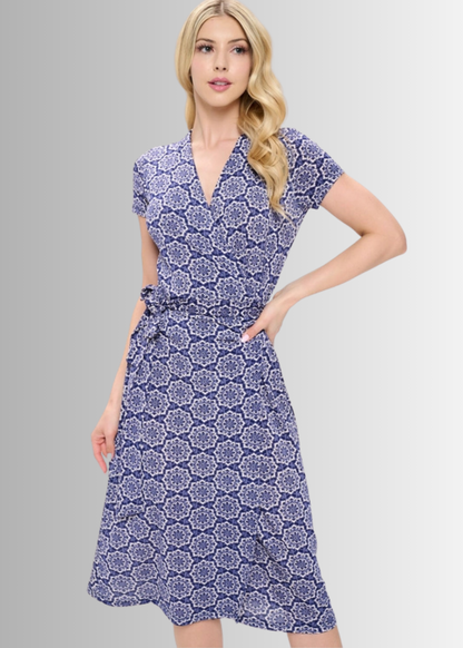 A Feminine Touch Navy Floral Jersey Wrap Dress