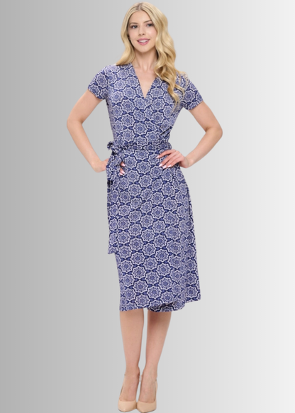 A Feminine Touch Navy Floral Jersey Wrap Dress