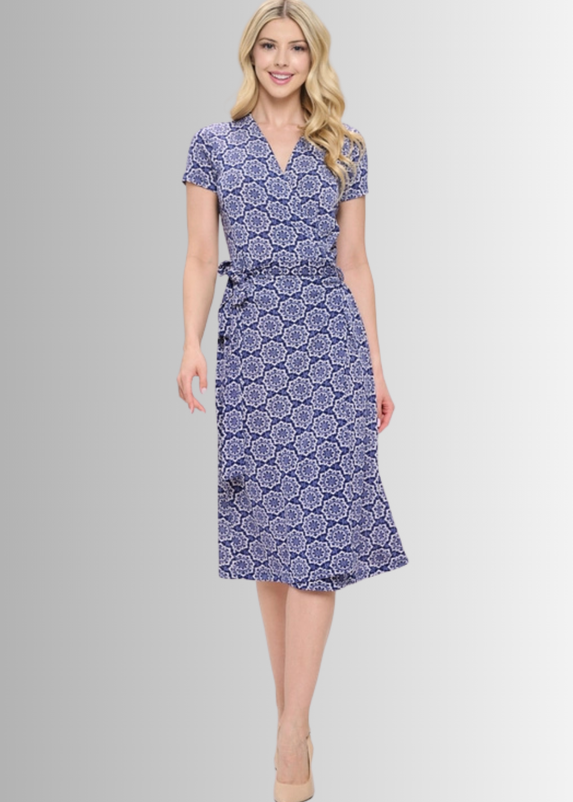A Feminine Touch Navy Floral Jersey Wrap Dress