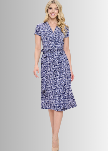 A Feminine Touch Navy Floral Jersey Wrap Dress