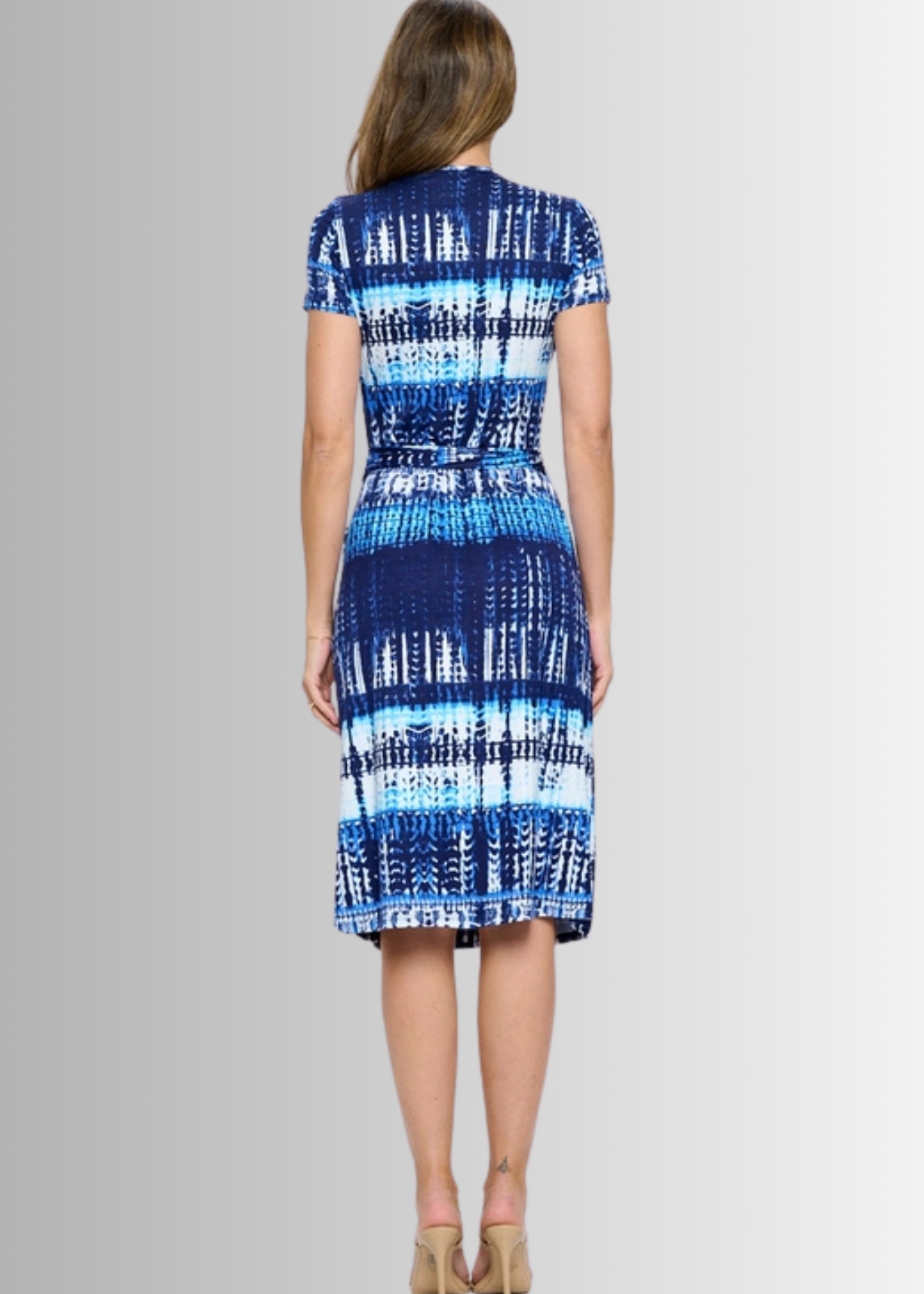 A Feminine Touch Abstract Blues Jersey Wrap Dress