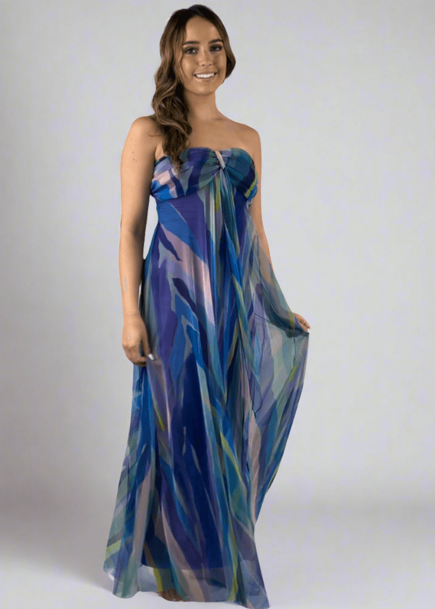AQUARELLE Long Strapless Flared Empire Dress Made in USA