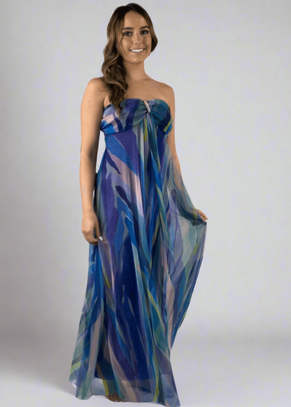 AQUARELLE Long Strapless Flared Empire Dress Made in USA