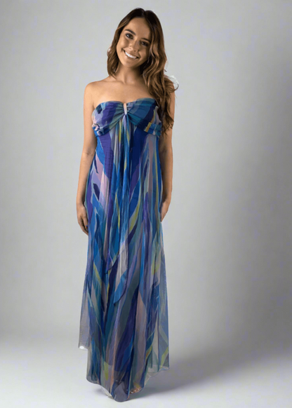 AQUARELLE Long Strapless Flared Empire Dress Made in USA
