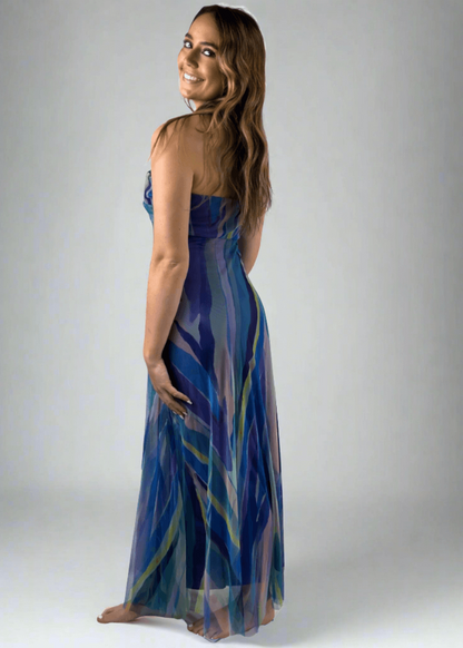 AQUARELLE Long Strapless Flared Empire Dress Made in USA