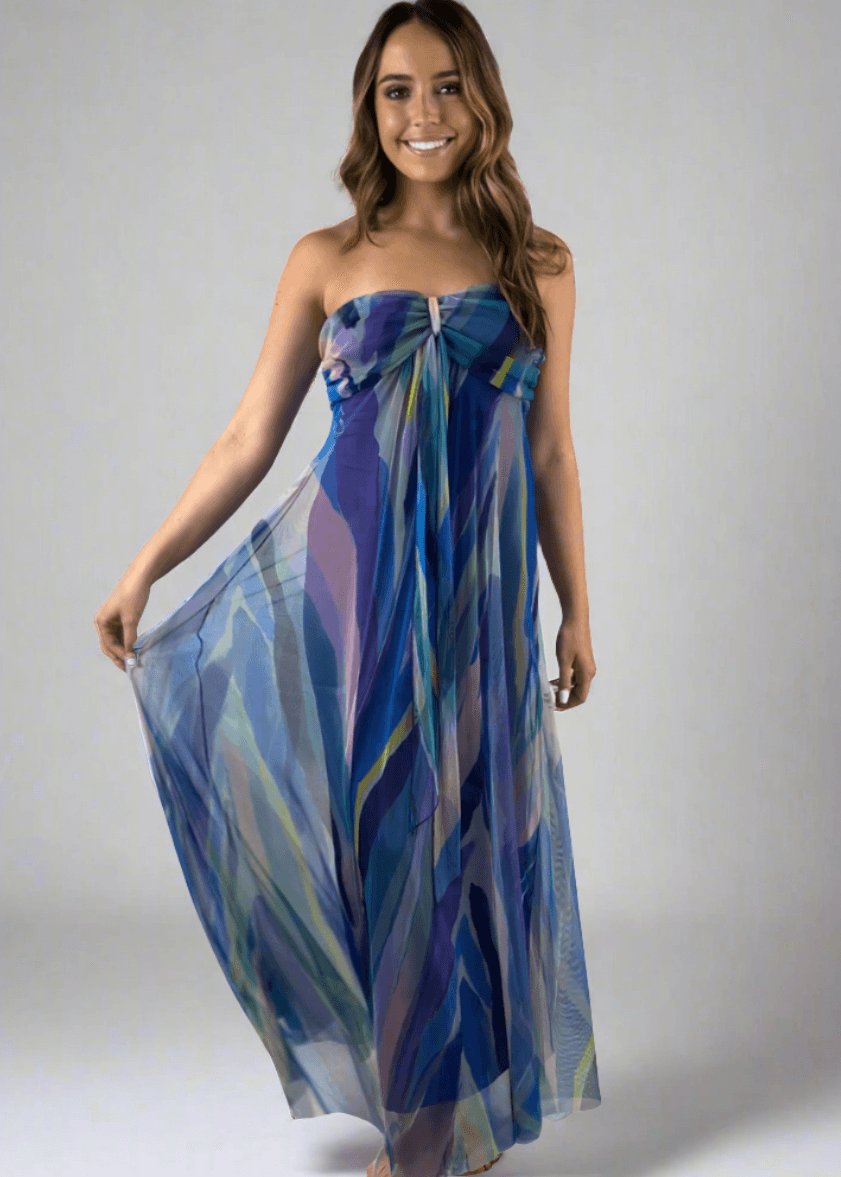 AQUARELLE Long Strapless Flared Empire Dress Made in USA