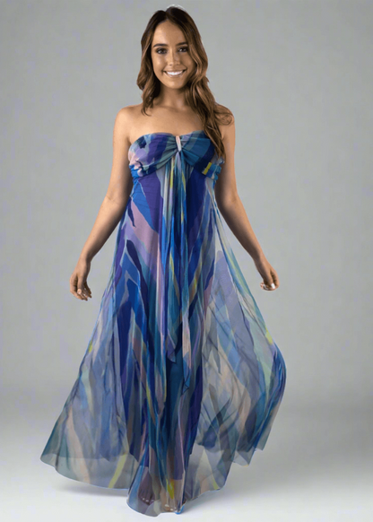 AQUARELLE Long Strapless Flared Empire Dress Made in USA