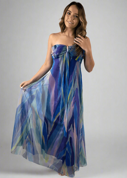AQUARELLE Long Strapless Flared Empire Dress Made in USA
