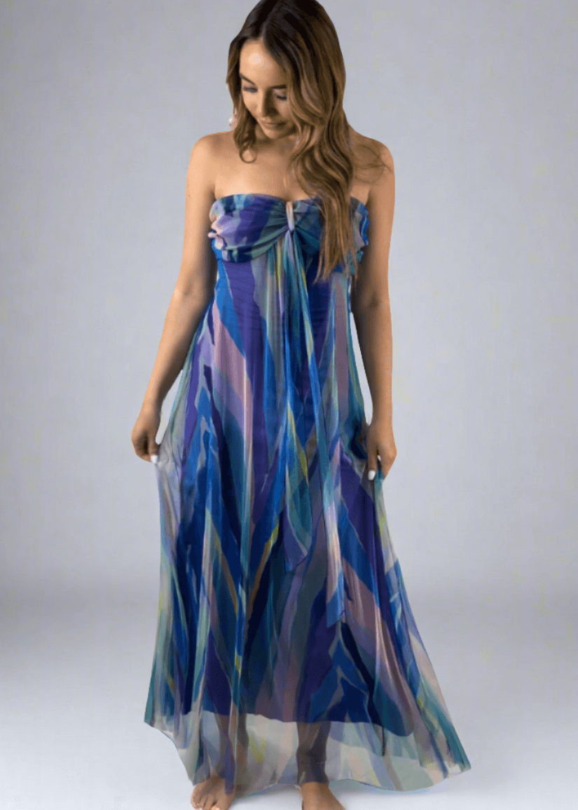 AQUARELLE Long Strapless Flared Empire Dress Made in USA