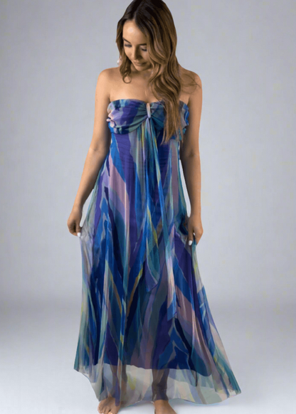 AQUARELLE Long Strapless Flared Empire Dress Made in USA