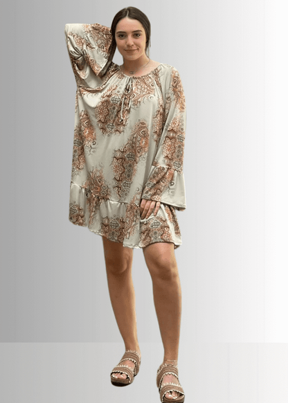 Inaya Boho Tiered Dress in Mustard