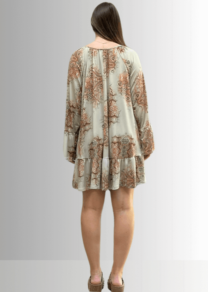 Inaya Boho Tiered Dress in Sage