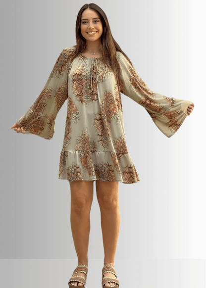Inaya Boho Tiered Dress in Sage