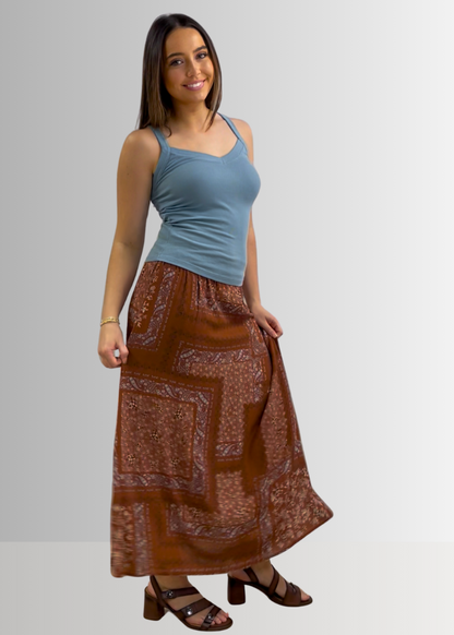 Paisley Patch Print Maxi Skirt