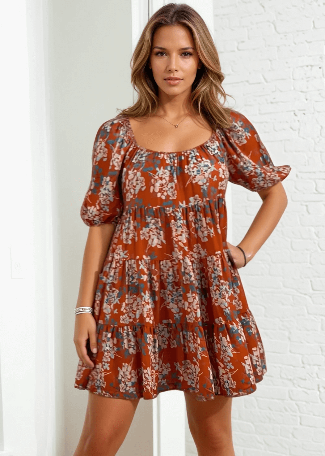 Sara Floral Baby Doll Tiered Mini Dress