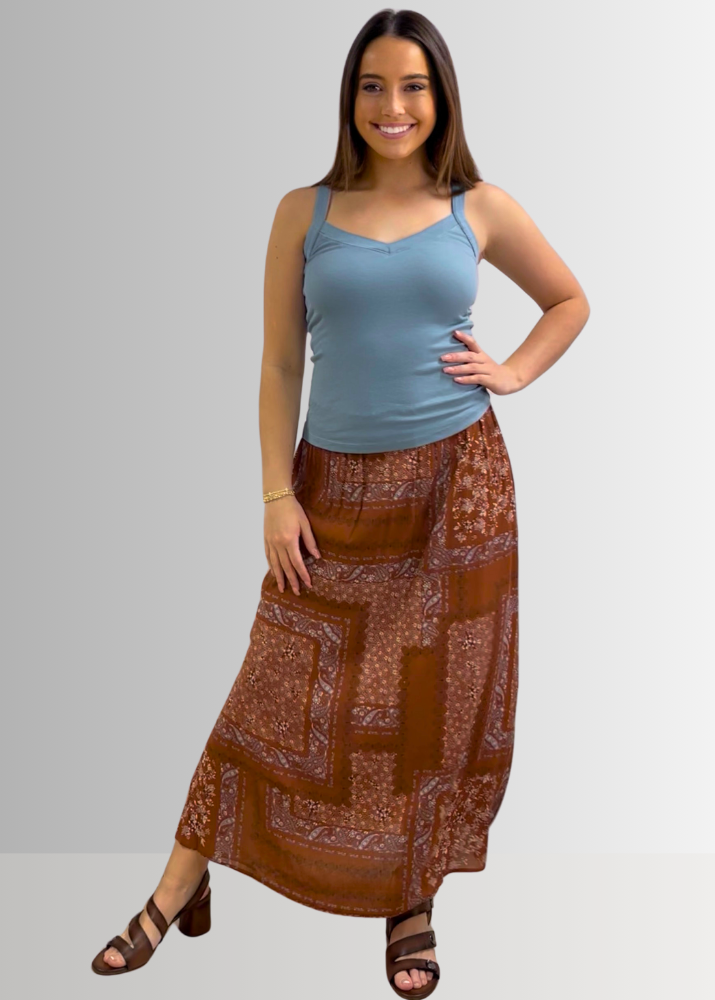 Paisley Patch Print Maxi Skirt