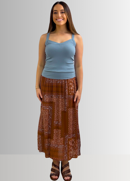 Paisley Patch Print Maxi Skirt