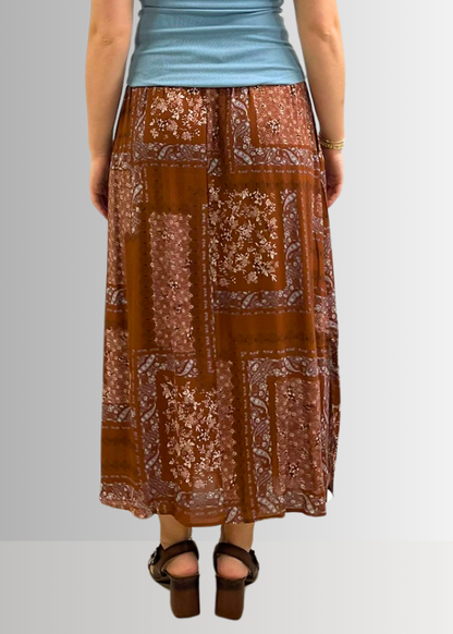 Paisley Patch Print Maxi Skirt